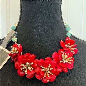 Anthropologie Red and Gold Floral Necklace